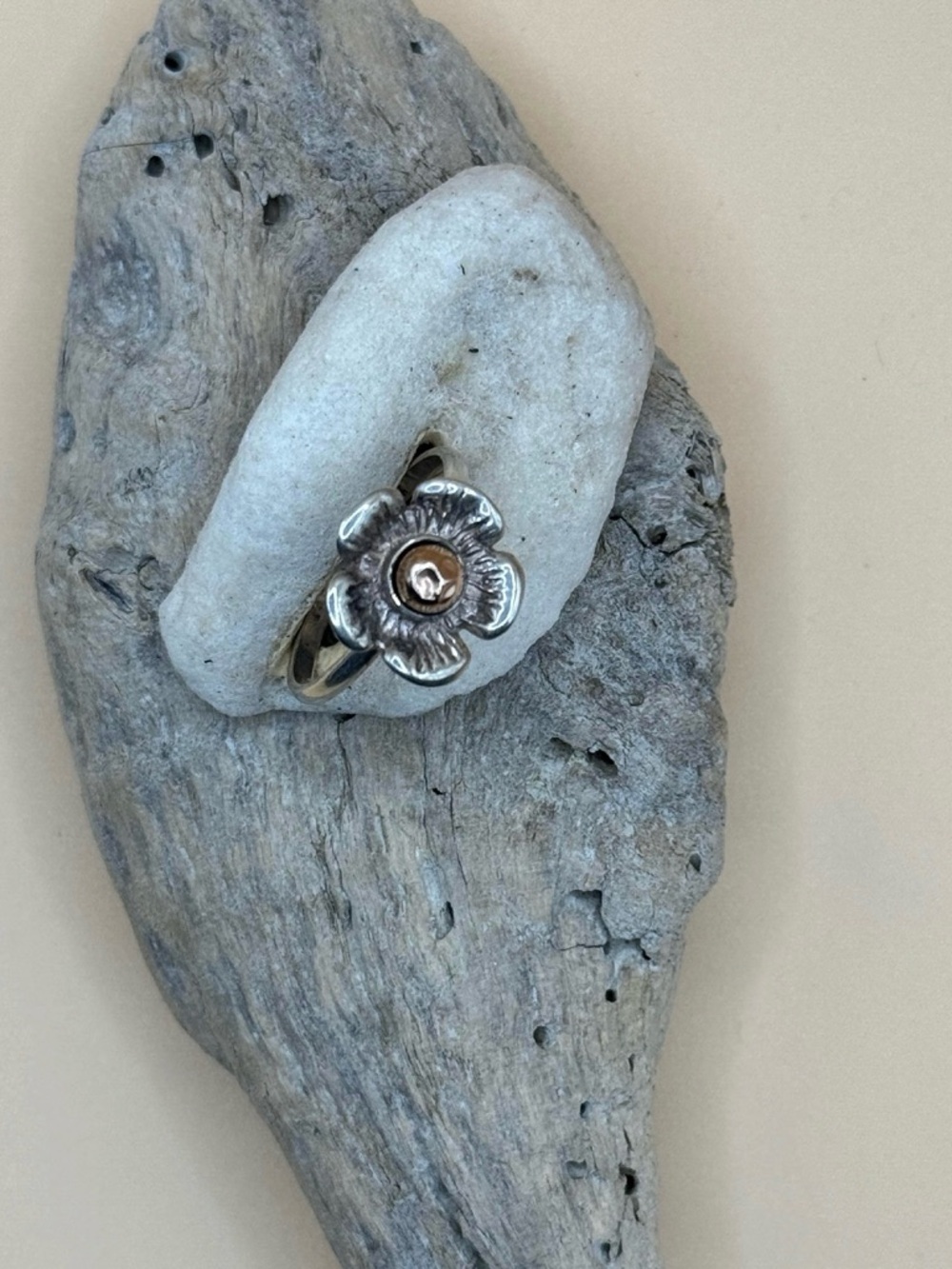 Joseph Esposito Sterling Silver & 14K Rose Gold Flower Ring SIZE US 10.5 - Picture 2 of 4
